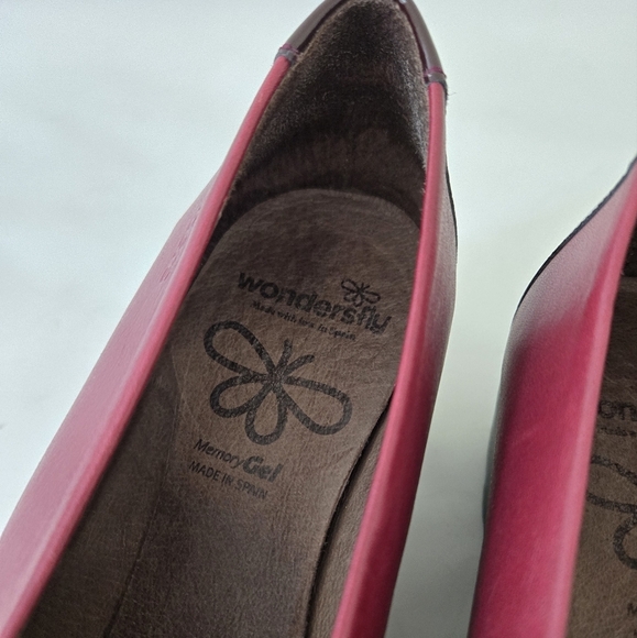 Wonders Fly Classic Leather Wedge Pumps Loafer Burgundy Size 39 Or US 9 - Picture 12 of 16